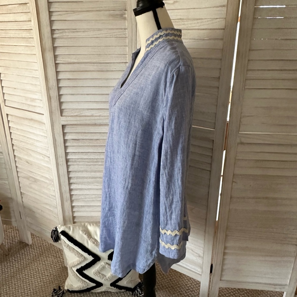 NWOT | Chico’s Embroidered Linen Tunic | Blue Veil - Picture 4 of 11